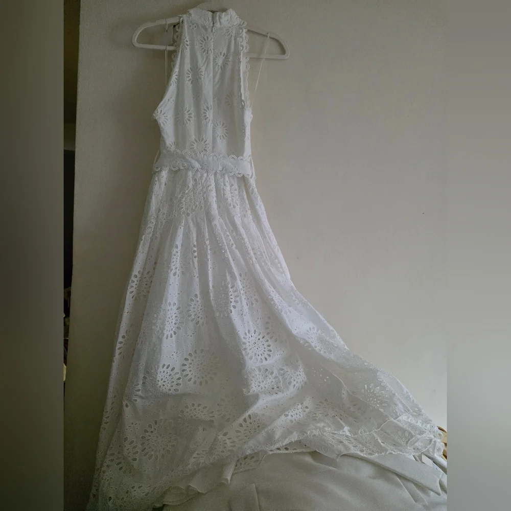 ZARA Openwork Embroidered Midi Dress ZW COLLECTION oyster white Nwt - Picture 16 of 16